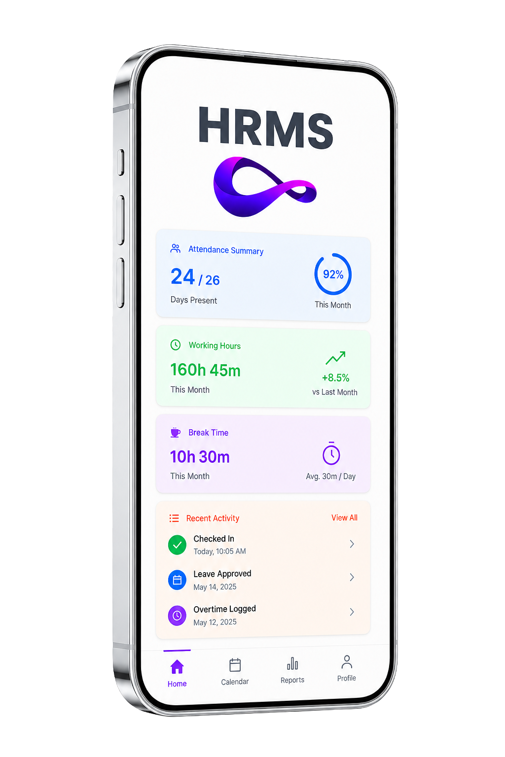 HRMS App screen 1